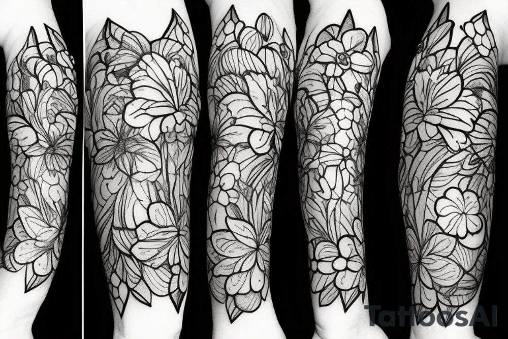 Lily, African violets,lyre flower arrangement tattoo idea