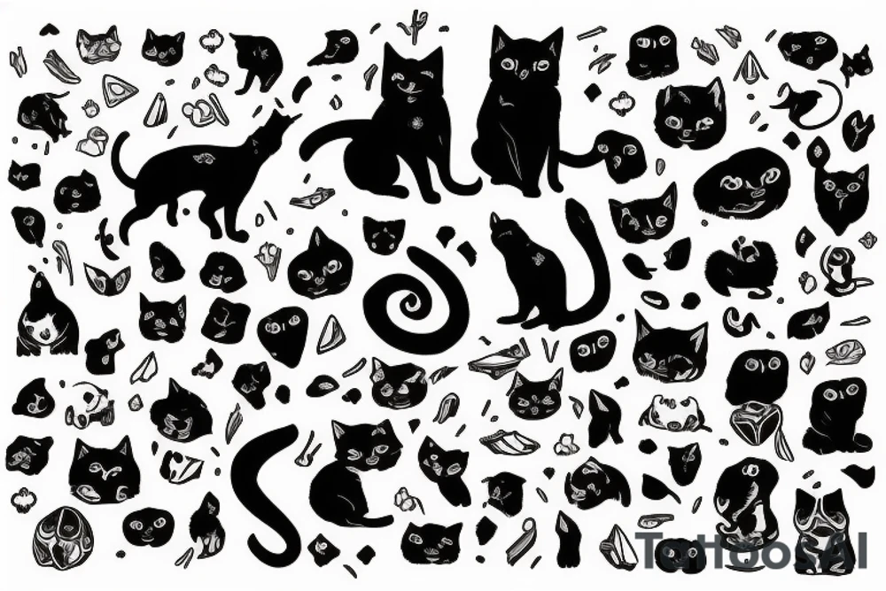 Black dog end cat tattoo idea