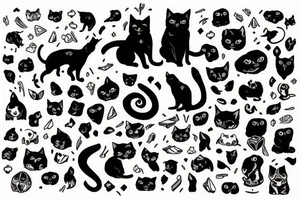Black dog end cat tattoo idea