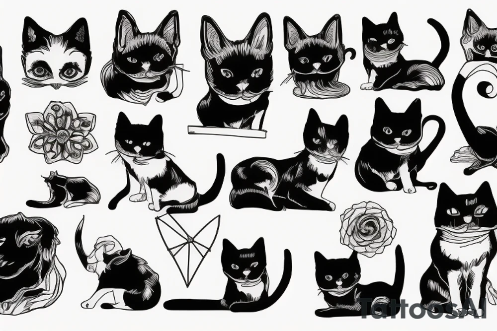 Black dog end cat tattoo idea