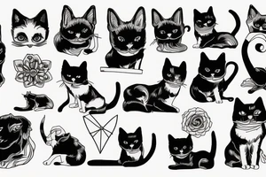 Black dog end cat tattoo idea