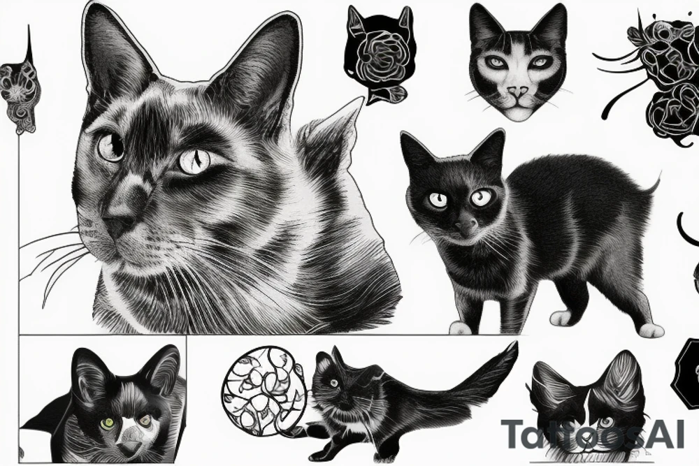 Black dog end cat tattoo idea