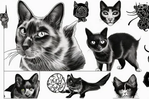 Black dog end cat tattoo idea