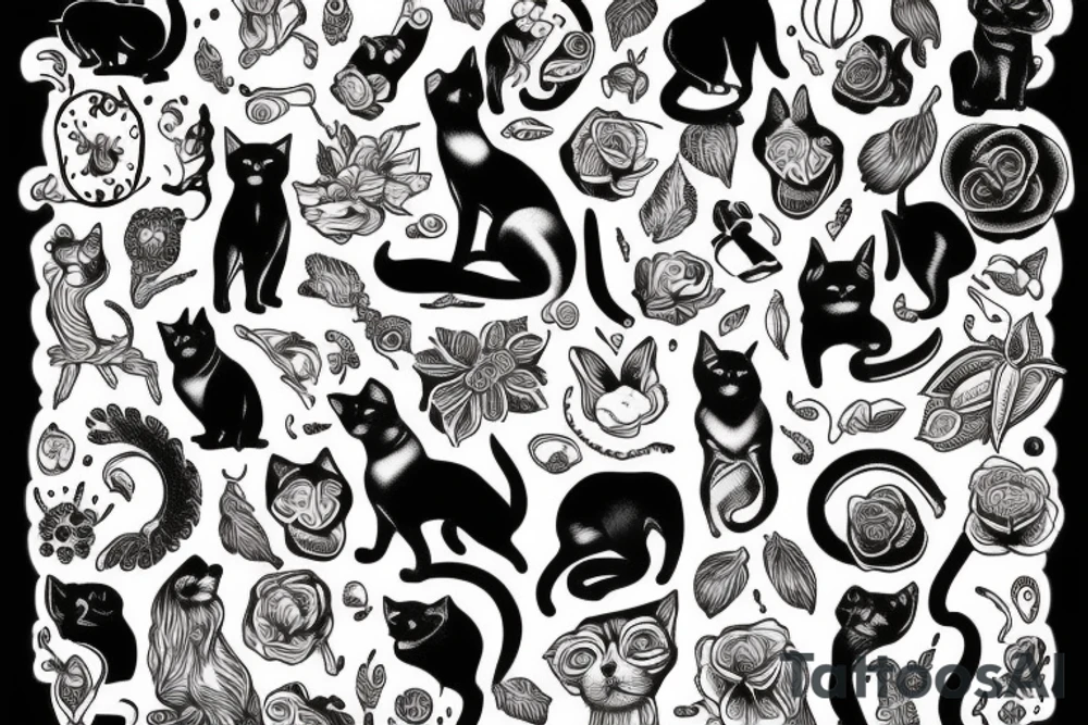 Black dog end cat tattoo idea
