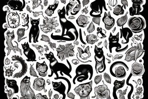 Black dog end cat tattoo idea