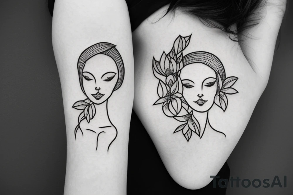 A women's body lines holding herself with a magnolia as head tattoo idea