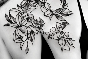 A womens body lines holding herself with a magnolia as head tattoo idea