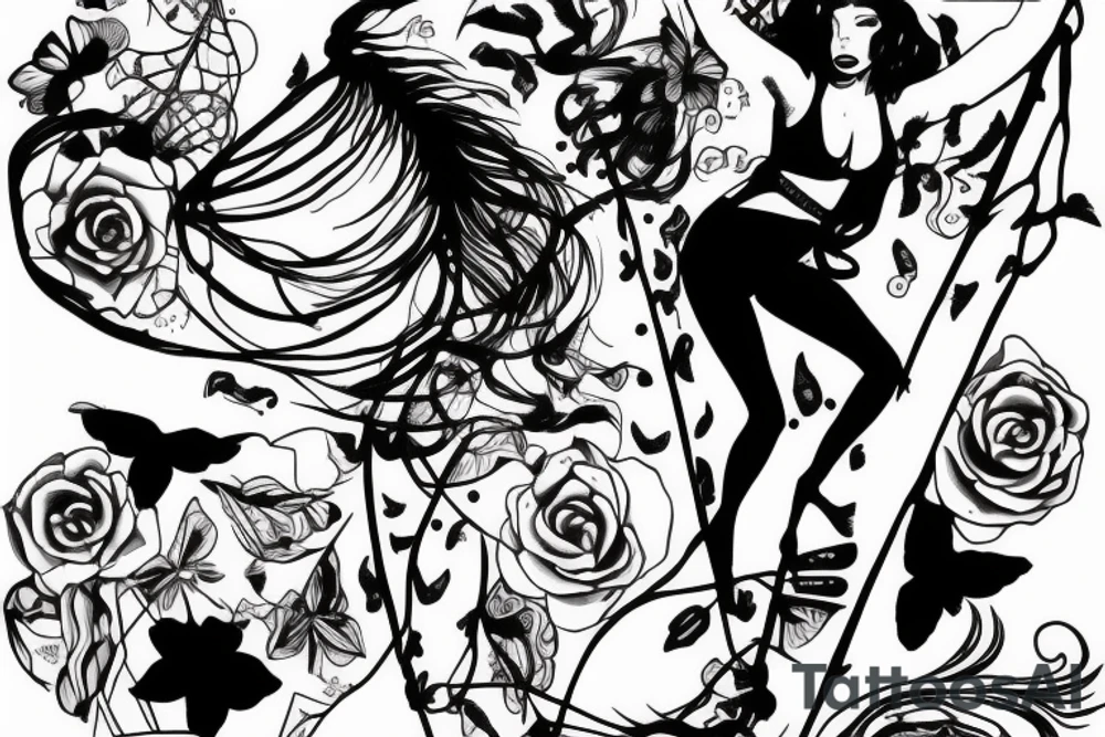 bondage girl climbing in the sky tattoo idea