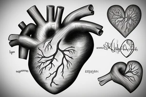 Human heart, with veins and arteries, but separately from humans tattoo idea