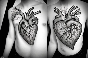 Human heart, with veins and arteries, but separately from humans tattoo idea