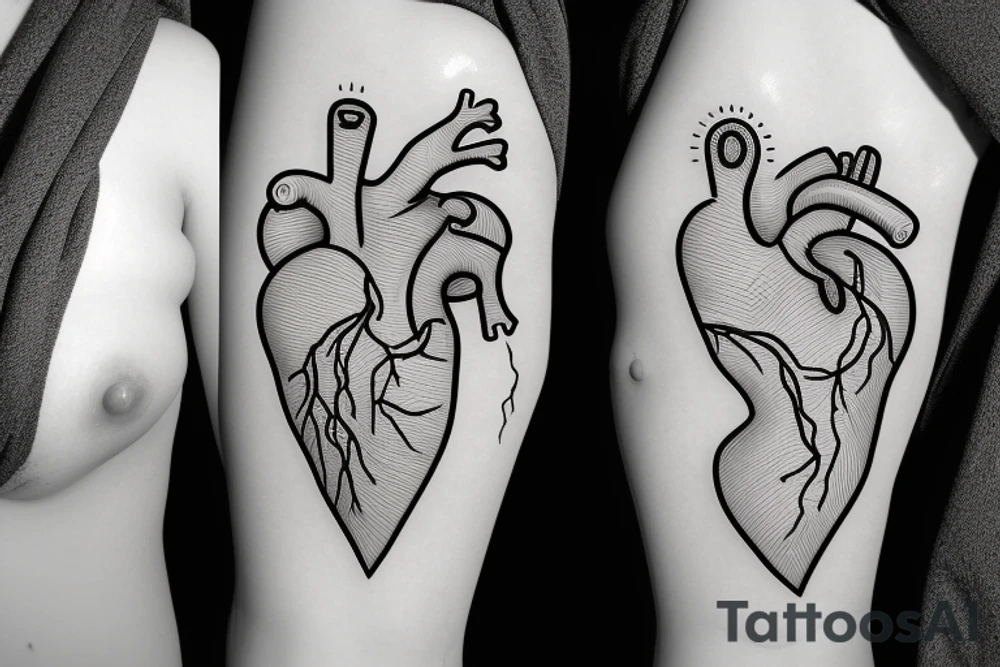 Human heart, with veins and arteries, but separately from humans tattoo idea