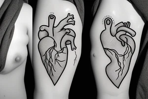 Human heart, with veins and arteries, but separately from humans tattoo idea