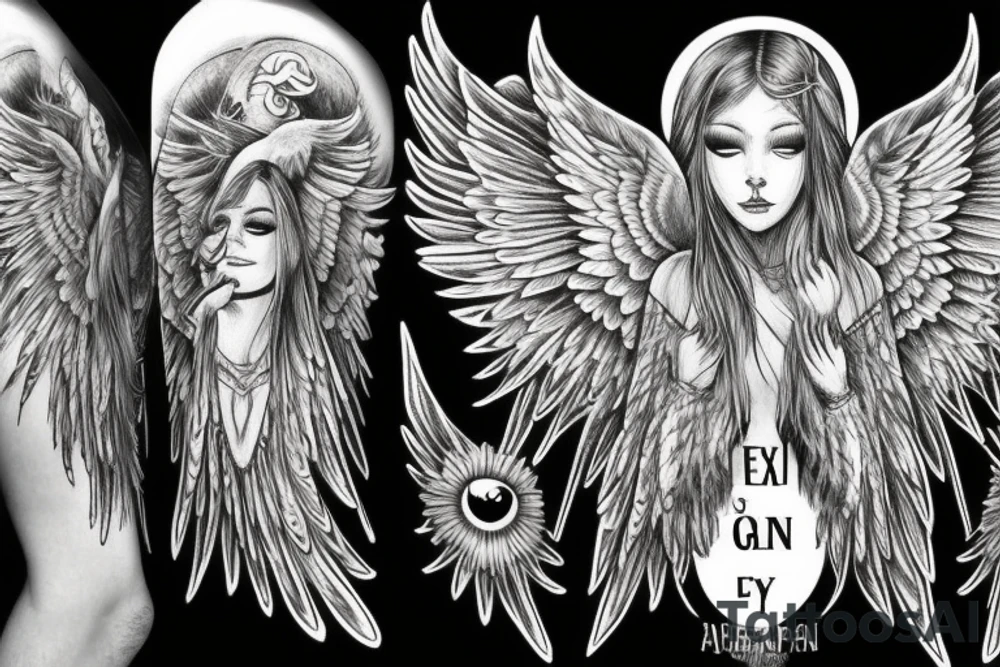 Seraphim without sex gender angel with many wings eyes tattoo idea