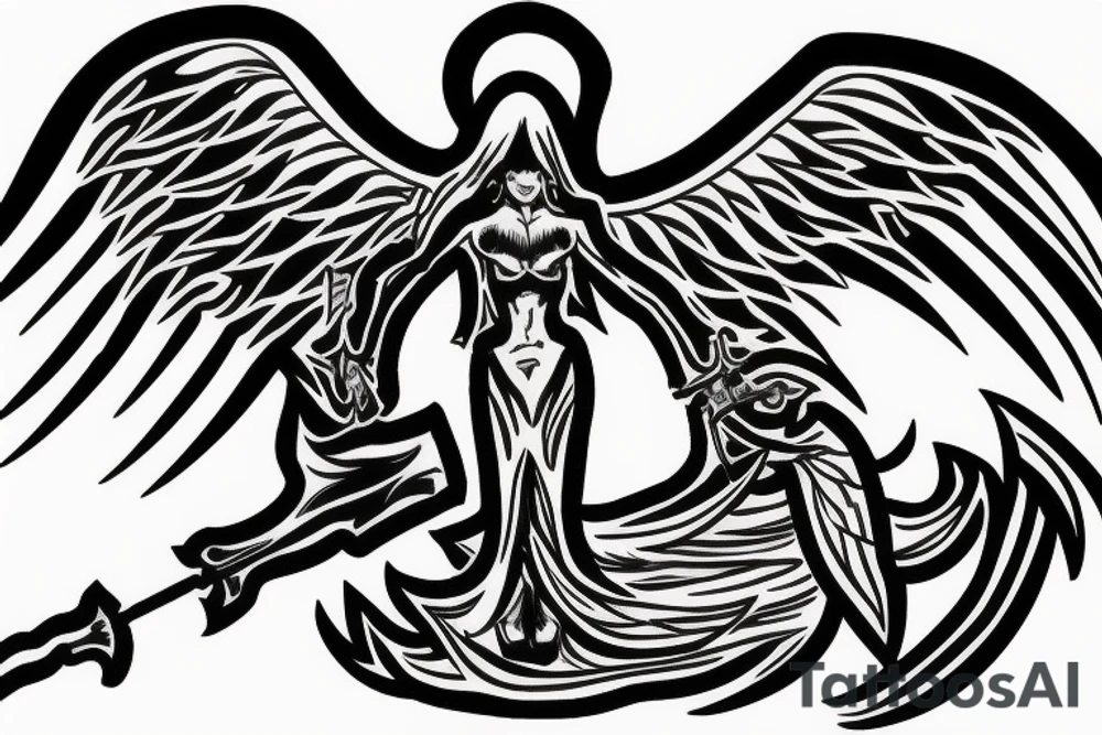 Angel of death holding a flaming sword tattoo idea
