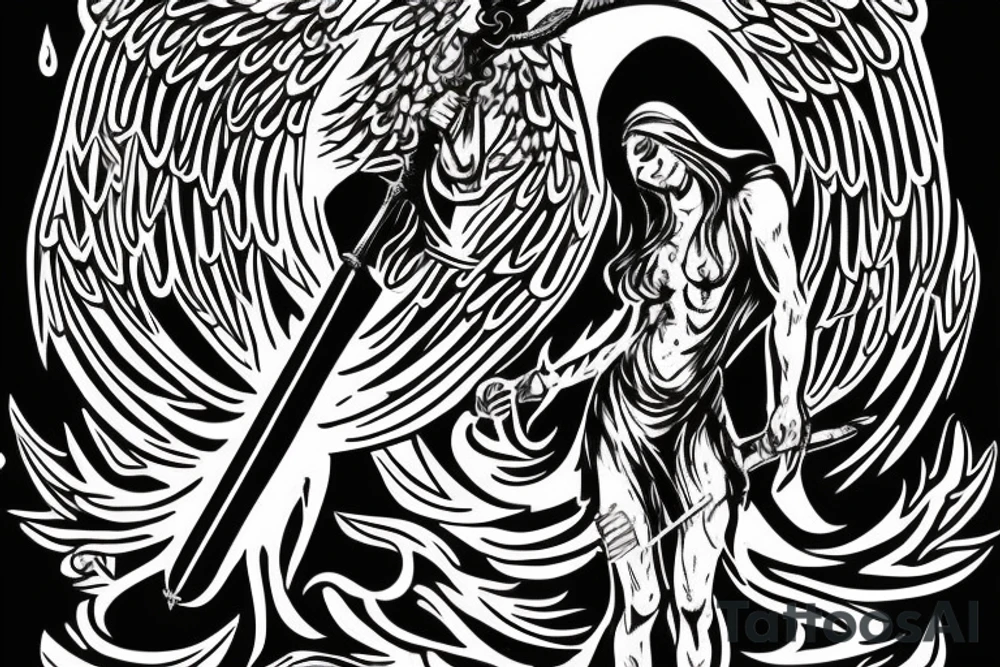 Angel of death holding a flaming sword tattoo idea