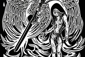 Angel of death holding a flaming sword tattoo idea