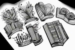 Stack of books with swirls coming from the pages. Classic font with the words I have lived a thousand lives and I have loved a thousand loves tattoo idea