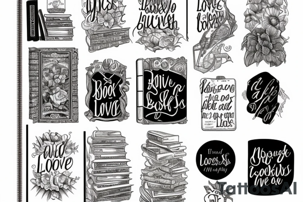 3 books stacked. Top book open Classic font with the words I have lived a thousand lives and I have loved a thousand loves tattoo idea