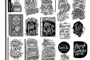 3 books stacked. Top book open Classic font with the words I have lived a thousand lives and I have loved a thousand loves tattoo idea