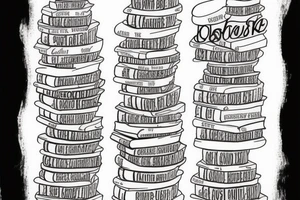 3 books stacked. Top book open Classic font with the words I have lived a thousand lives and I have loved a thousand loves tattoo idea