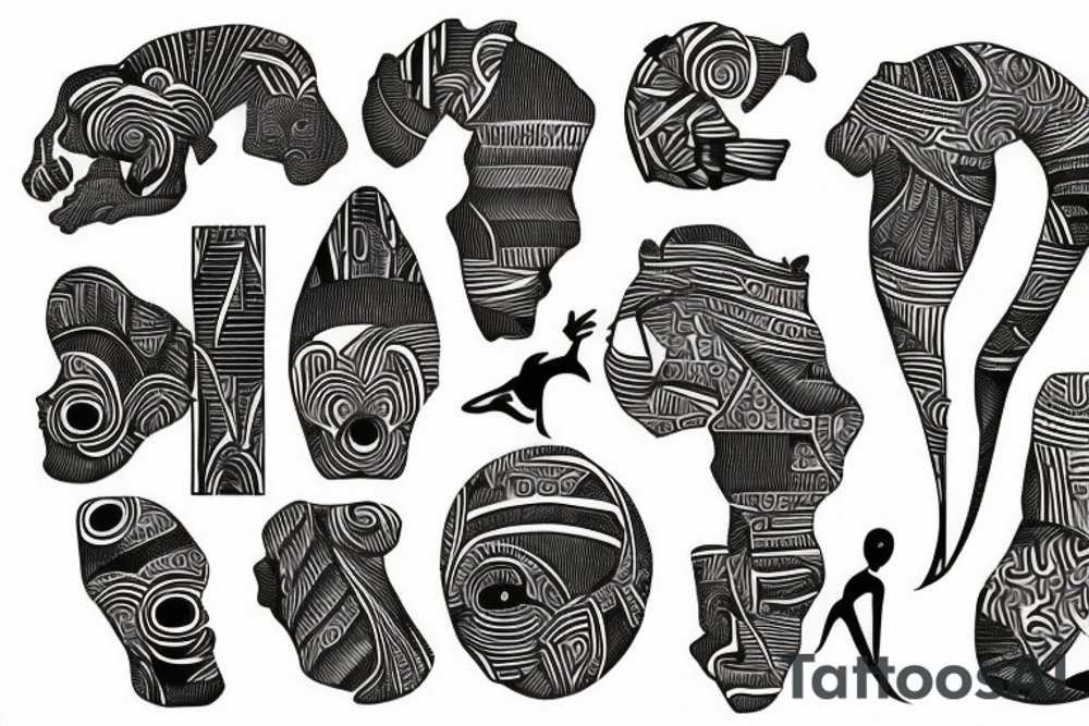 African Giant text surrounded by African themes tattoo idea
