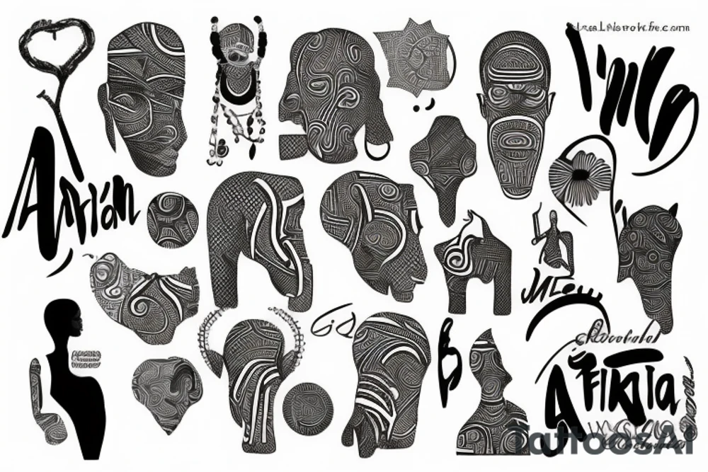 African Giant text surrounded by African themes tattoo idea