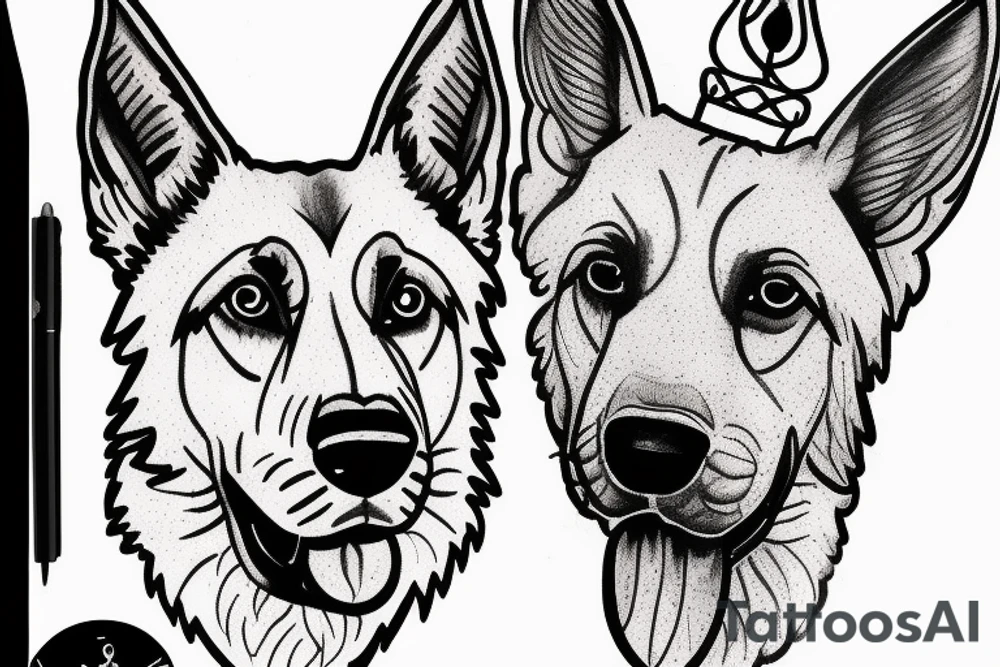 Outline of a german shepard with design going through it tattoo idea