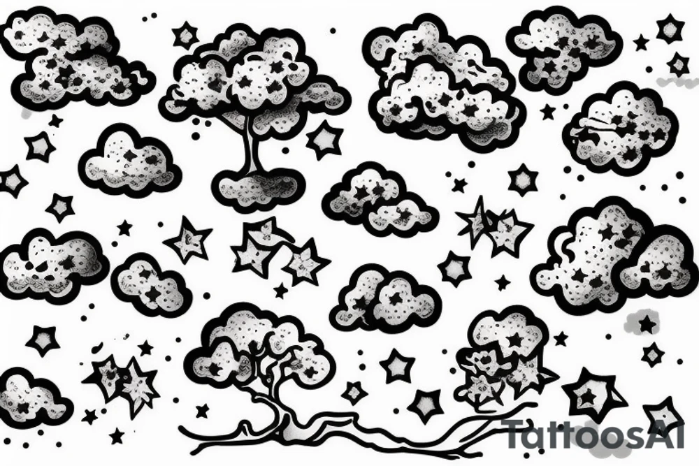 Cherry tree with clouds and a star tattoo idea