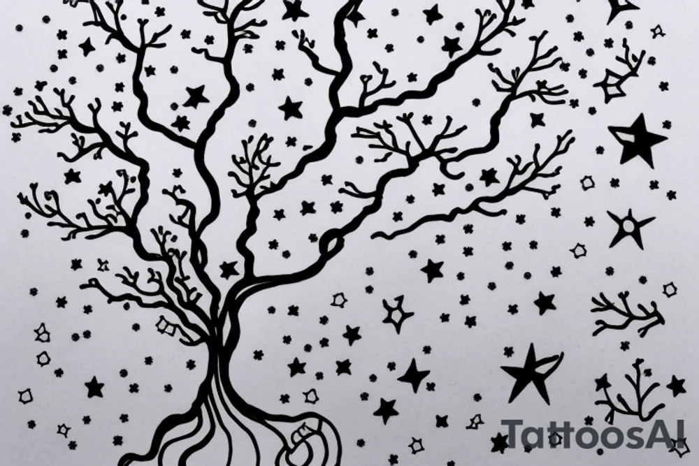 Cherry tree with clouds and a star tattoo idea