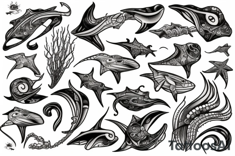 Sea and waves with stingray tattoo idea
