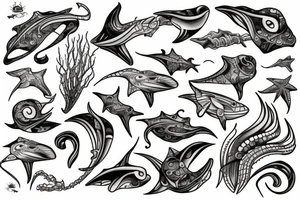 Sea and waves with stingray tattoo idea