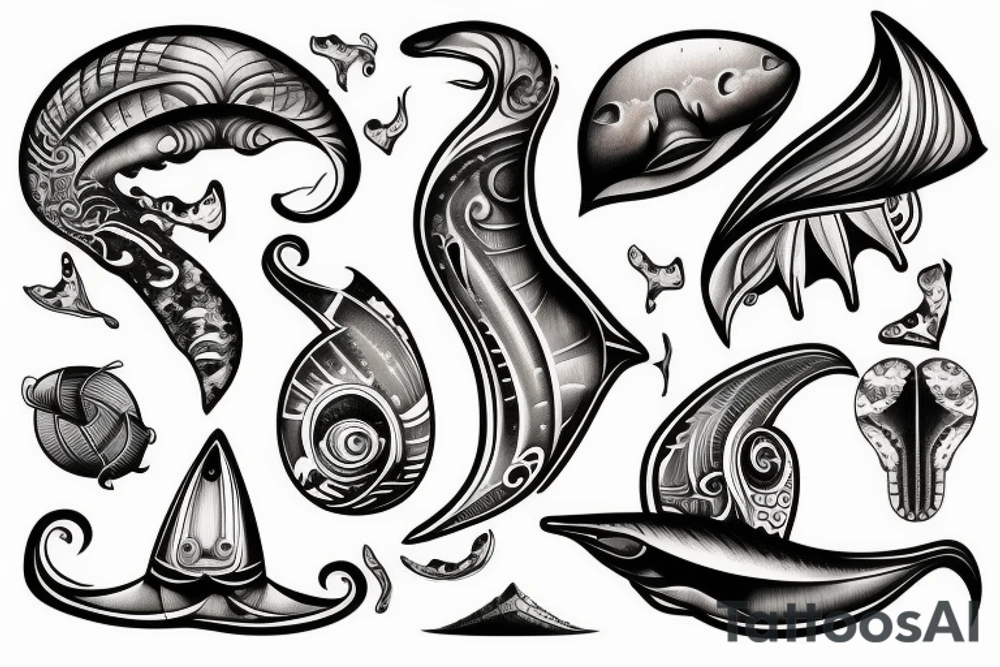 Sea and waves with stingray tattoo idea