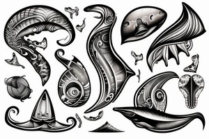 Sea and waves with stingray tattoo idea