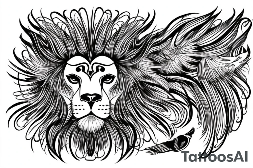 lion head with mane looking like flying bird tattoo idea