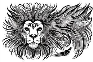 lion head with mane looking like flying bird tattoo idea
