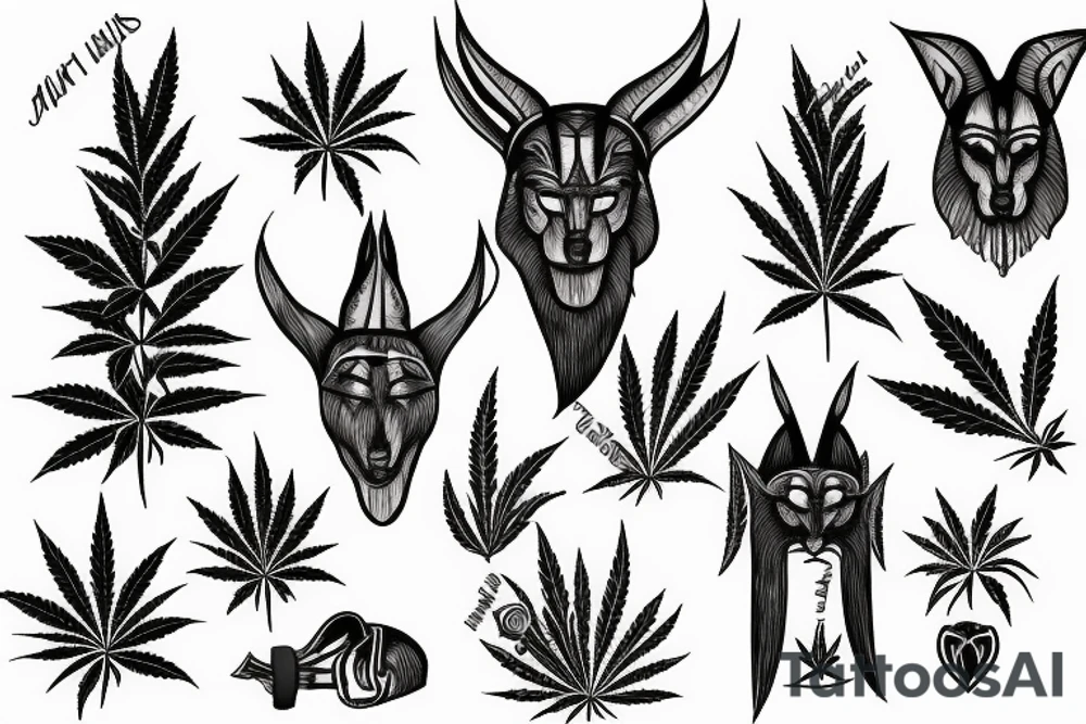 Palm anubis marijuana tattoo idea