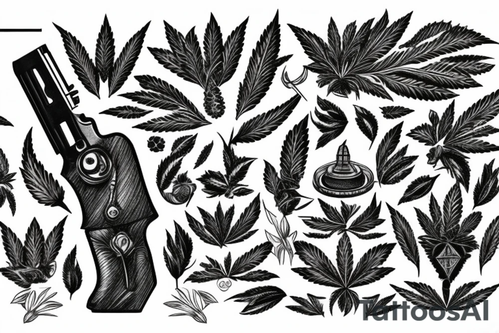 Palm anubis marijuana gun tattoo idea