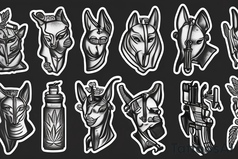 Palm anubis marijuana gun tattoo idea