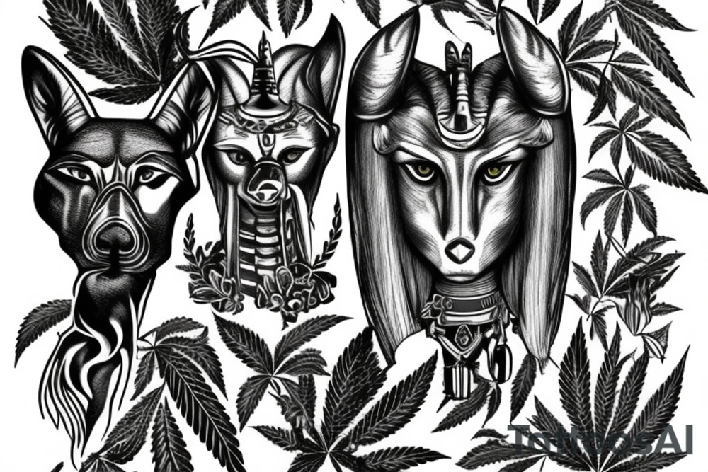 Palm anubis marijuana gun tattoo idea