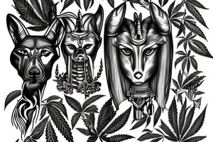 Palm anubis marijuana gun tattoo idea