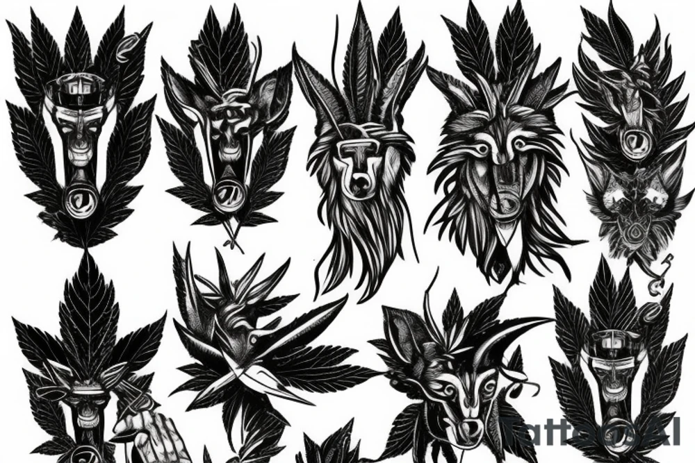Palm anubis marijuana gun tattoo idea