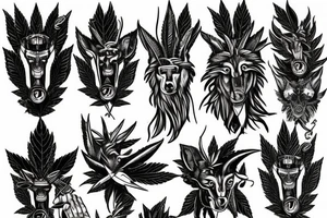 Palm anubis marijuana gun tattoo idea