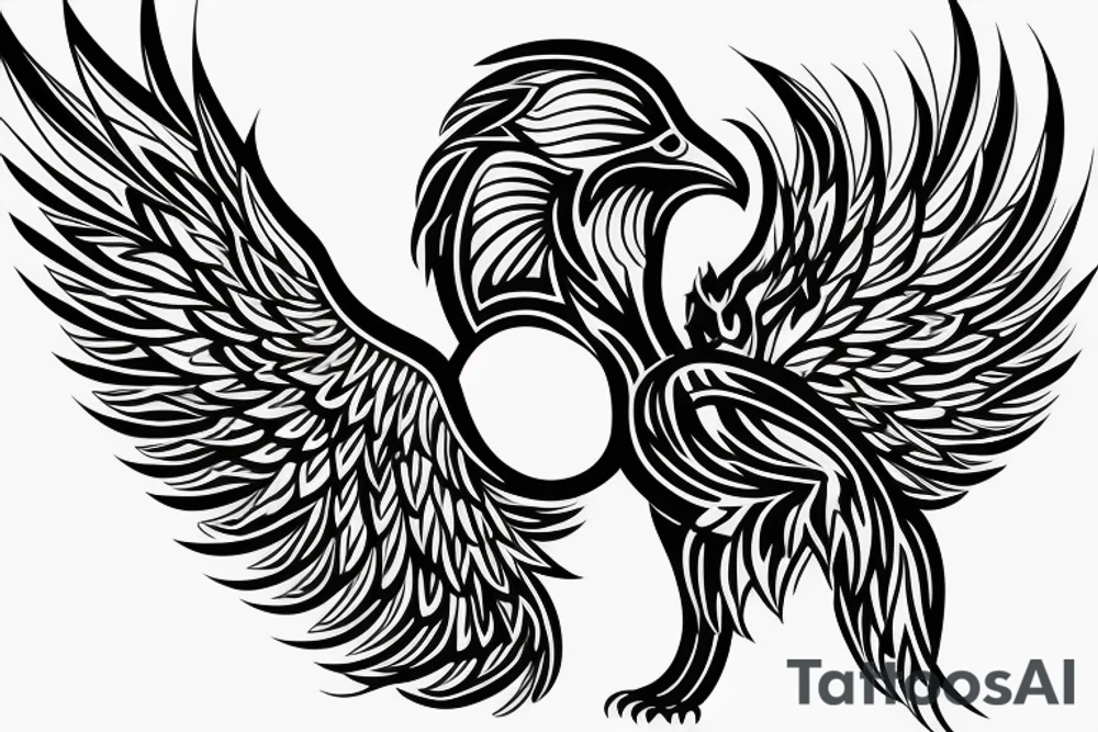 Masculine phoenix with geometrics in the background tattoo idea Masculine phoenix with geometrics in the background tattoo idea