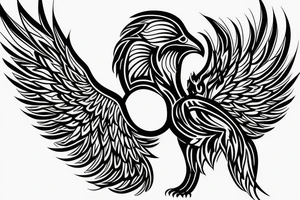 Masculine phoenix with geometrics in the background tattoo idea