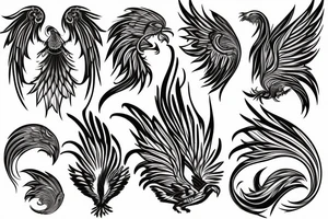 Masculine phoenix with geometrics in the background tattoo idea