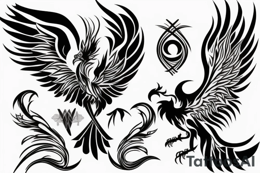 Masculine phoenix with geometrics in the background tattoo idea Masculine phoenix with geometrics in the background tattoo idea