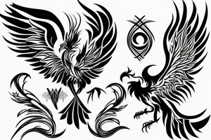Masculine phoenix with geometrics in the background tattoo idea