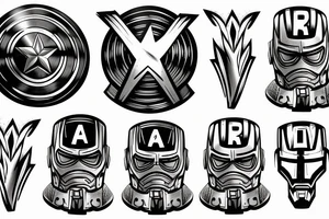 Half arm tattoo of Waves with Ironman helmet and captain america shield tattoo idea