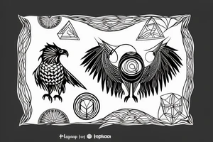 Three eyed raven with geometric patterns tattoo idea