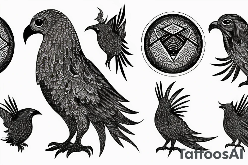 Three eyed raven with geometric patterns tattoo idea
